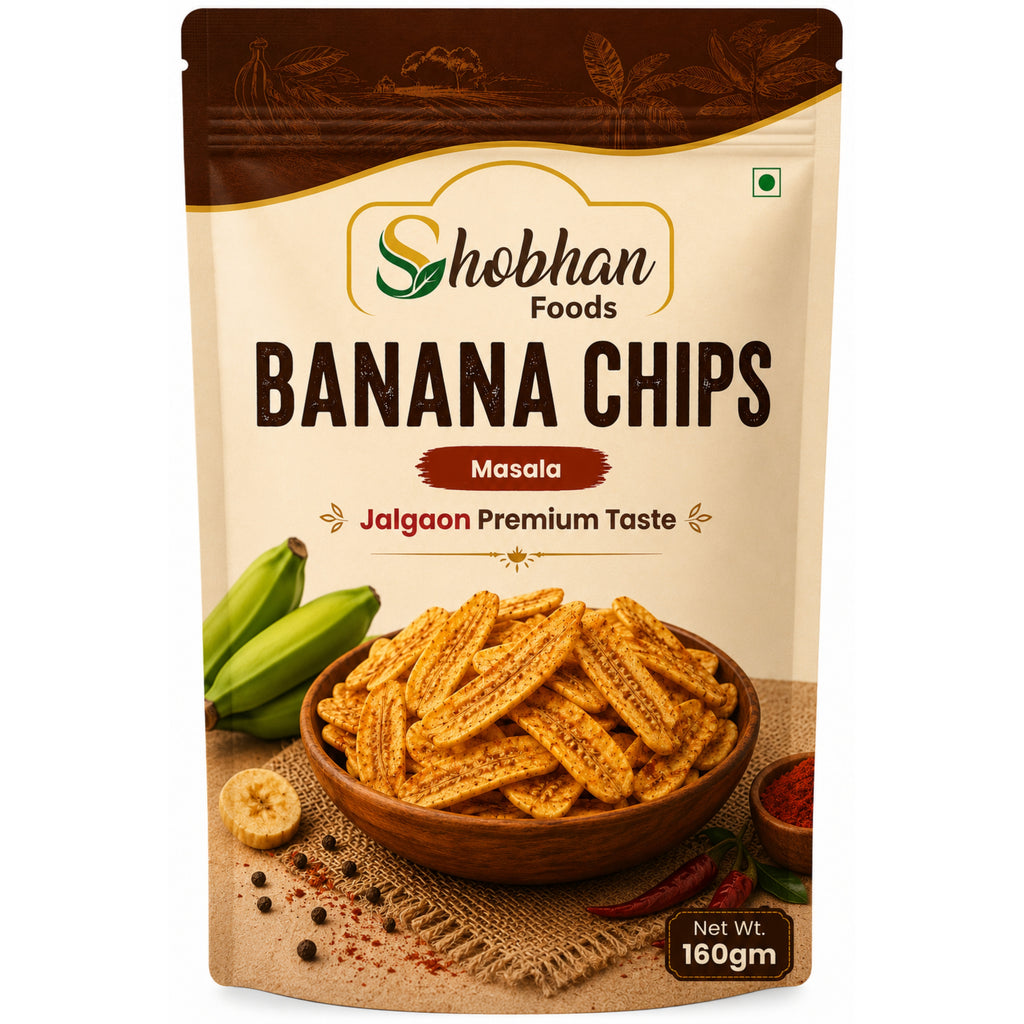 Shobhan Jalgaon Made Masala Banana Chips Packet 160g | Fried in Coconut Oil