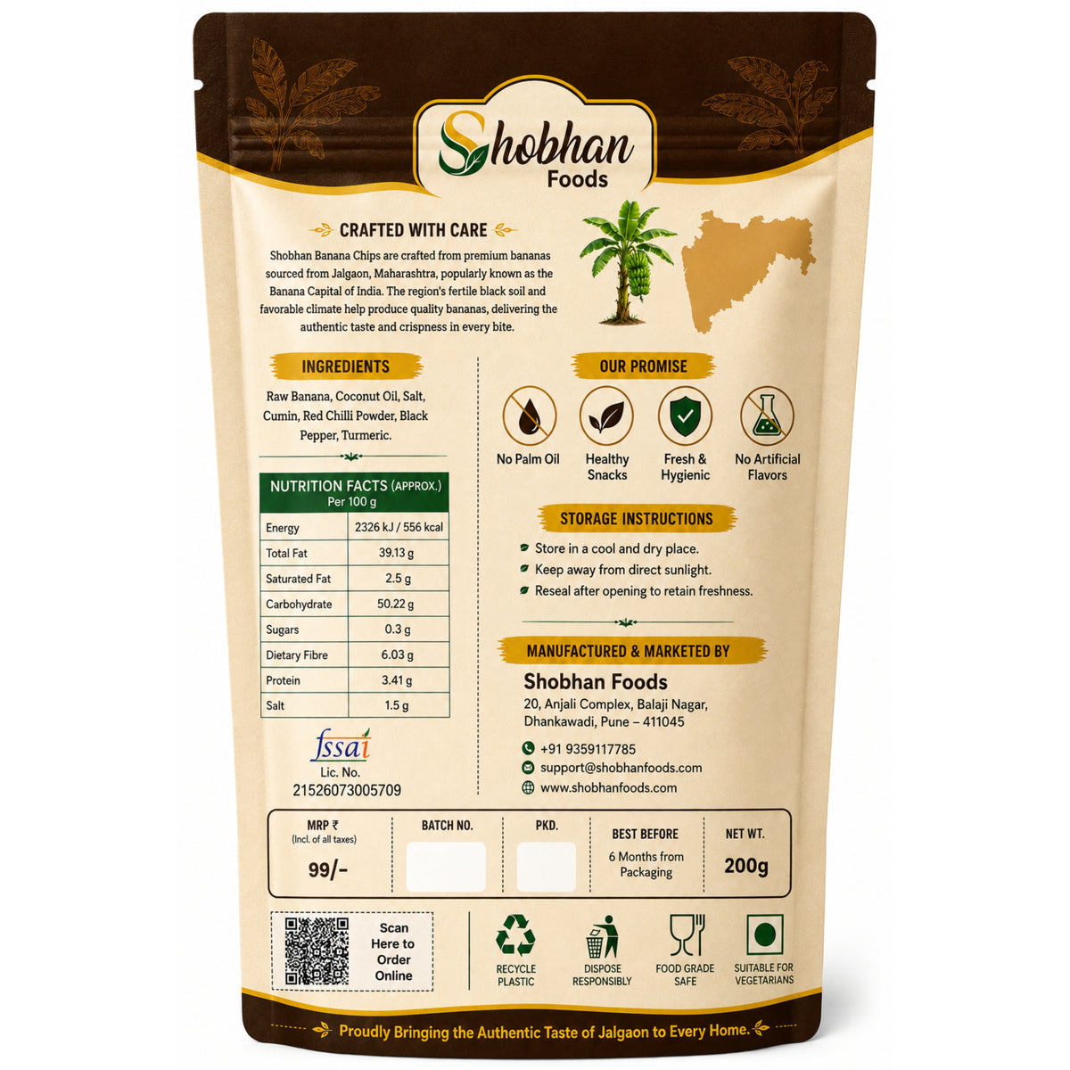 Shobhan Jalgaon Masala Banana Chips Packet | No Palm Oil